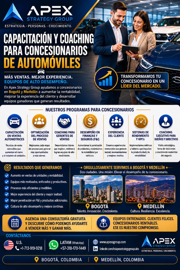 Capacitación y Coaching para Concesionarios de Automóviles en Bogotá y Medellín